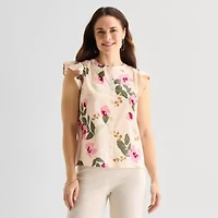 Liz Claiborne Womens Crew Neck Sleeveless Blouse