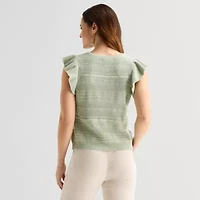 Liz Claiborne Womens Crew Neck Short Sleeve Pullover Sweater