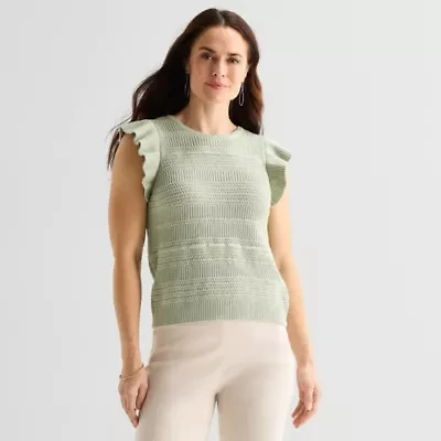 Liz Claiborne Womens Crew Neck Short Sleeve Pullover Sweater