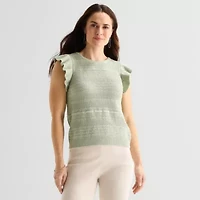 Liz Claiborne Womens Crew Neck Short Sleeve Pullover Sweater