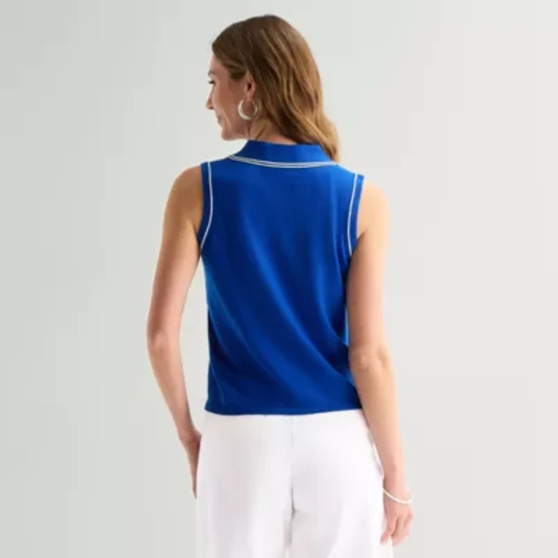 Liz Claiborne Womens Henley Neck Sleeveless Polo Sweater
