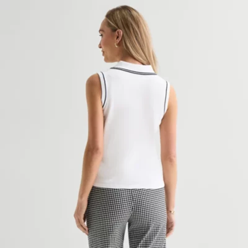 Liz Claiborne Womens Henley Neck Sleeveless Polo Sweater