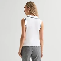 Liz Claiborne Womens Henley Neck Sleeveless Polo Sweater