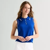 Liz Claiborne Womens Henley Neck Sleeveless Polo Sweater