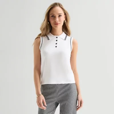 Liz Claiborne Womens Henley Neck Sleeveless Polo Sweater