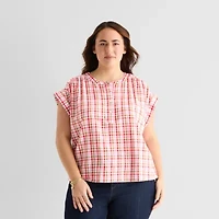 St. John's Bay Womens Plus Round Neck Short Sleeve Blouse
