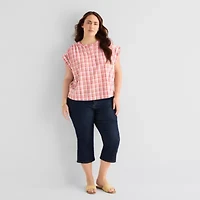 St. John's Bay Womens Plus Round Neck Short Sleeve Blouse