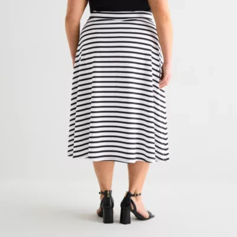 Liz Claiborne Womens Plus Mid Rise Midi A-Line Skirt