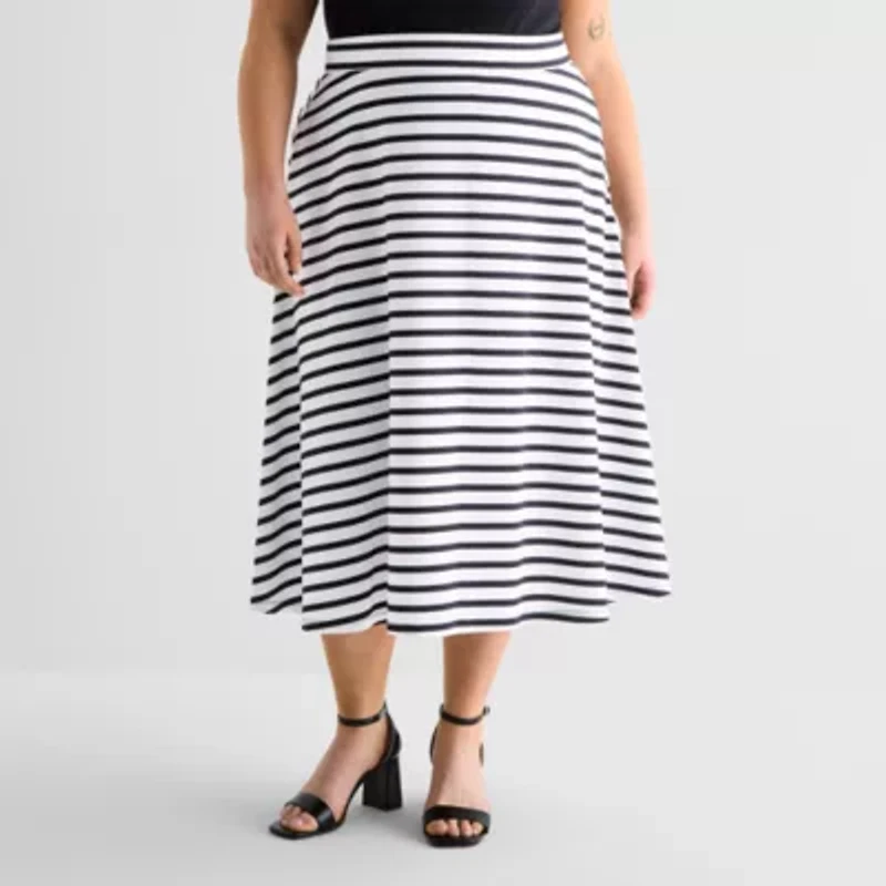 Liz Claiborne Womens Plus Mid Rise Midi A-Line Skirt