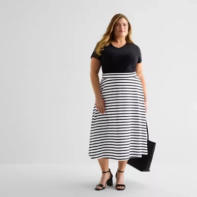 Liz Claiborne Womens Plus Mid Rise Midi A-Line Skirt