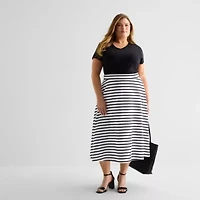 Liz Claiborne Womens Plus Mid Rise Midi A-Line Skirt