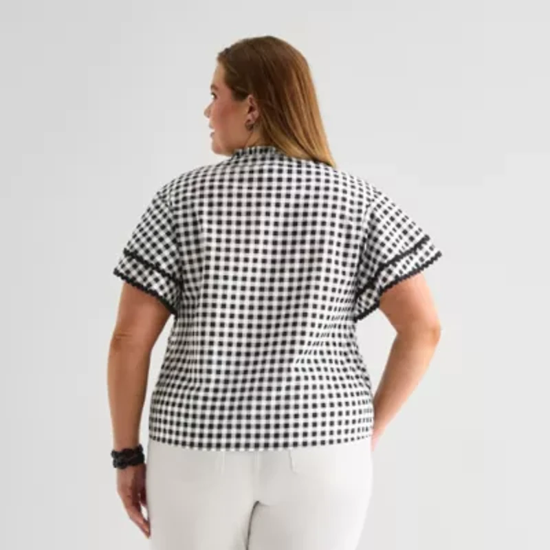 Liz Claiborne Womens Plus V Neck Short Sleeve Blouse