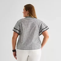 Liz Claiborne Womens Plus V Neck Short Sleeve Blouse