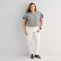 Liz Claiborne Womens Plus V Neck Short Sleeve Blouse