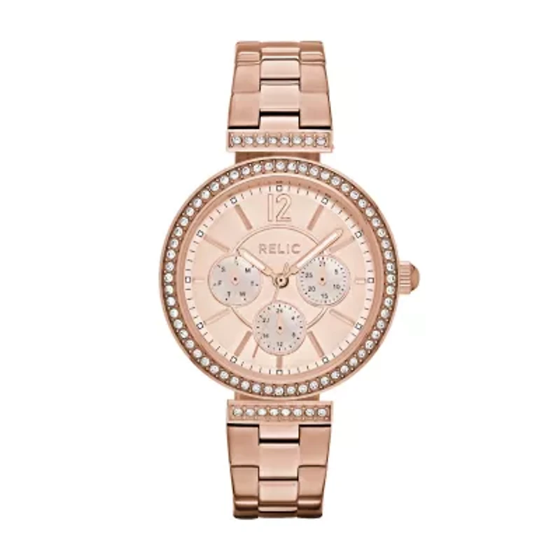 Relic By Fossil Womens Multi-Function Rose Goldtone Stainless Steel Bracelet Watch Zr15903