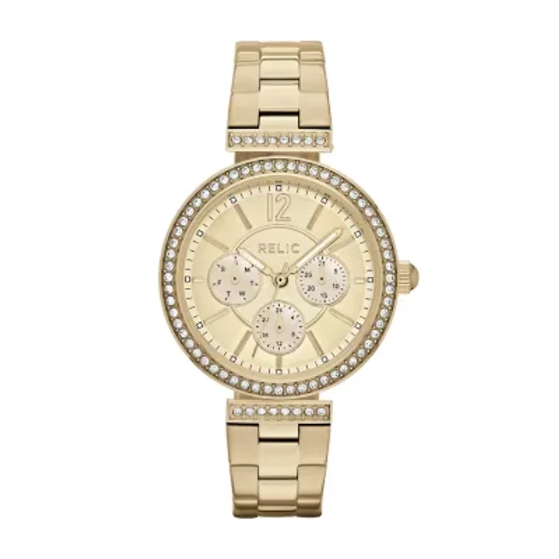 Relic By Fossil Womens Multi-Function Gold Tone Stainless Steel Bracelet Watch Zr15904