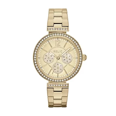 Relic By Fossil Womens Multi-Function Gold Tone Stainless Steel Bracelet Watch Zr15904