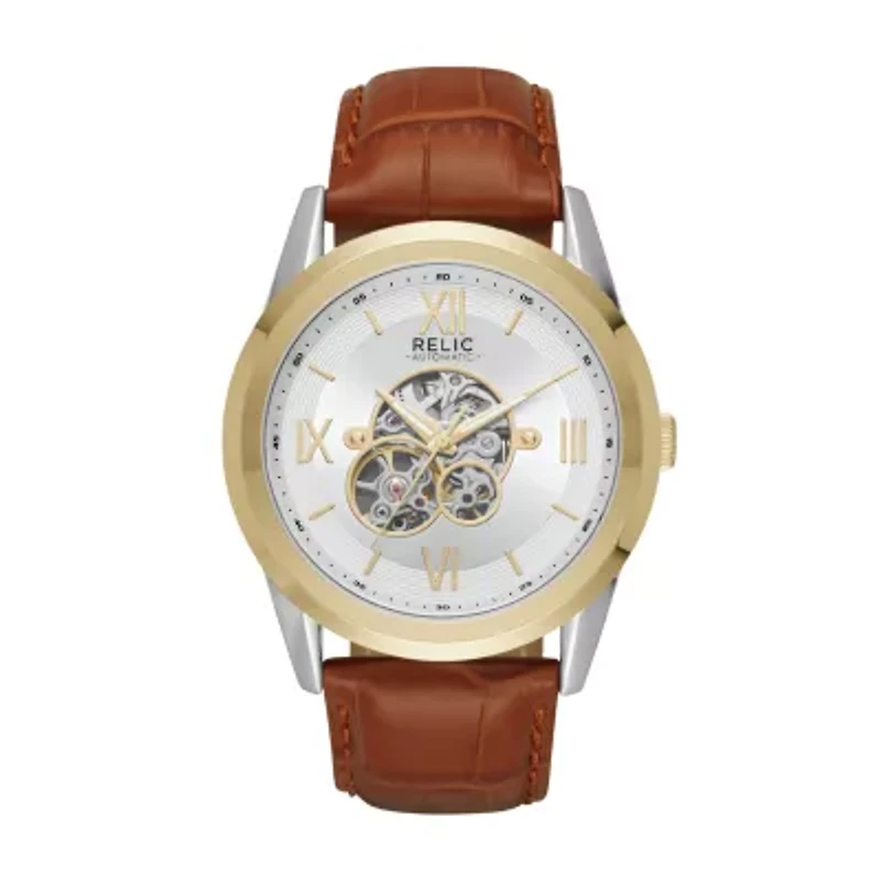 Relic By Fossil Mens Automatic Brown Strap Watch Zr77280