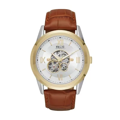 Relic By Fossil Mens Automatic Brown Strap Watch Zr77280
