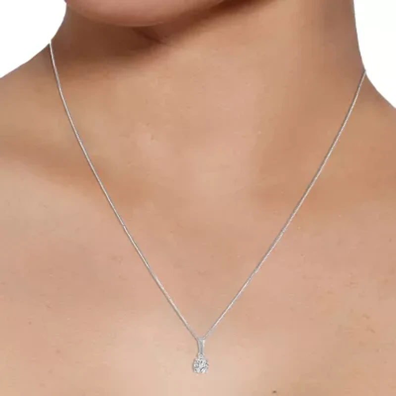 Diamond Blossom Womens 1/4 CT. T.W. Natural White Diamond 10K Gold Round 18 Inch Pendant Necklace