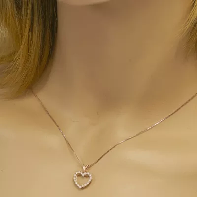 Womens 1/4 CT. T.W. Natural White Diamond 10K Gold Heart 18 Inch Pendant Necklace