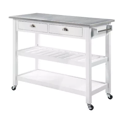 American Heritage Stainless Steel-Top Kitchen Cart with Wine Rack
