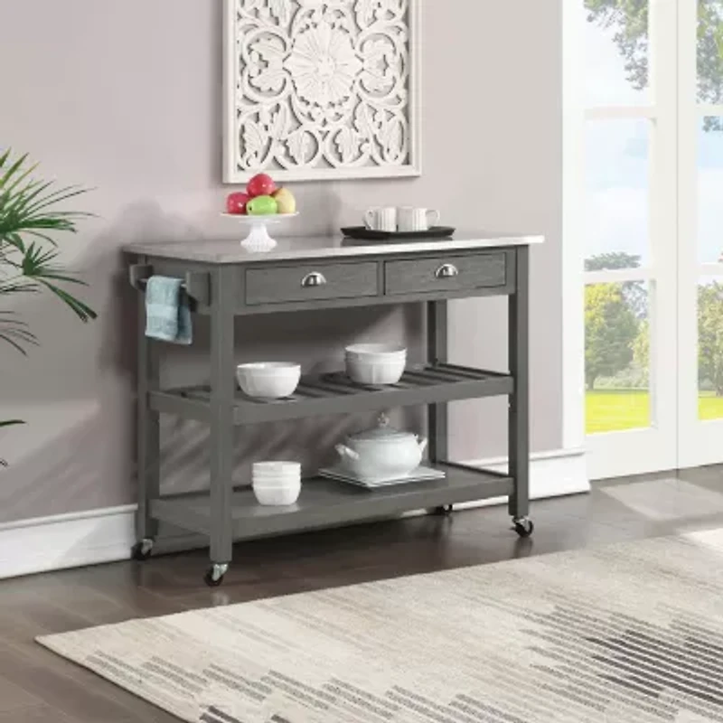 American Heritage Stainless Steel-Top Kitchen Cart with Wine Rack