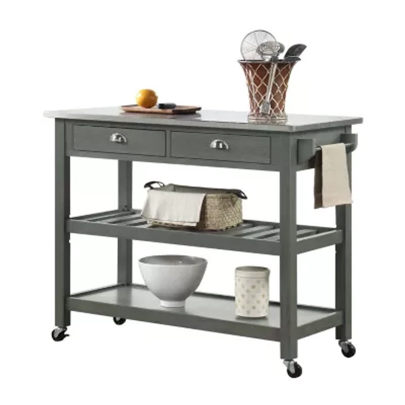 American Heritage Stainless Steel-Top Kitchen Cart with Wine Rack