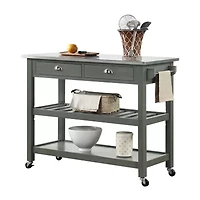 American Heritage Stainless Steel-Top Kitchen Cart with Wine Rack