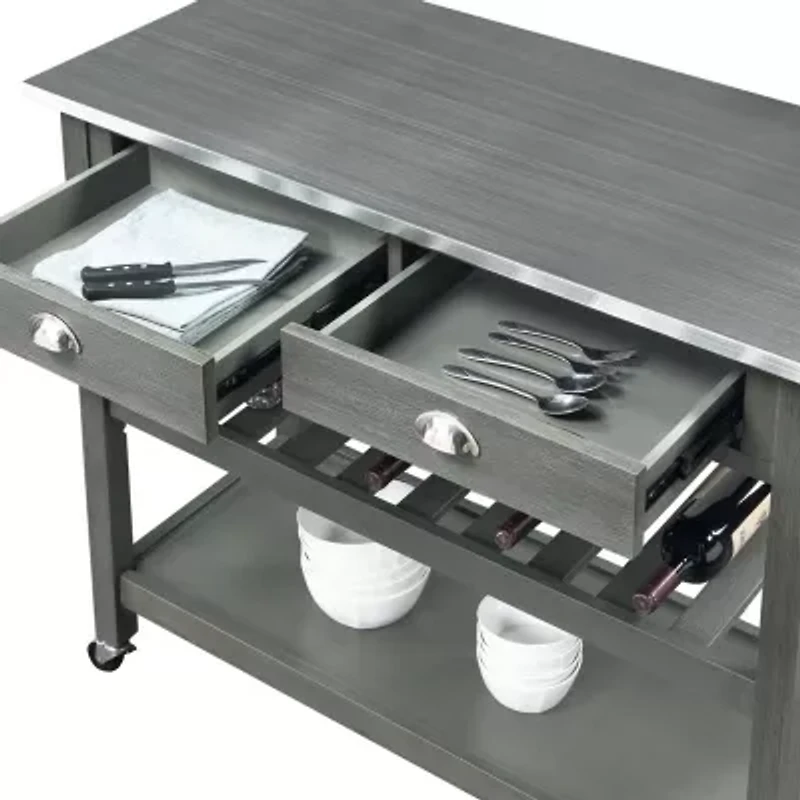 American Heritage Stainless Steel-Top Kitchen Cart with Wine Rack