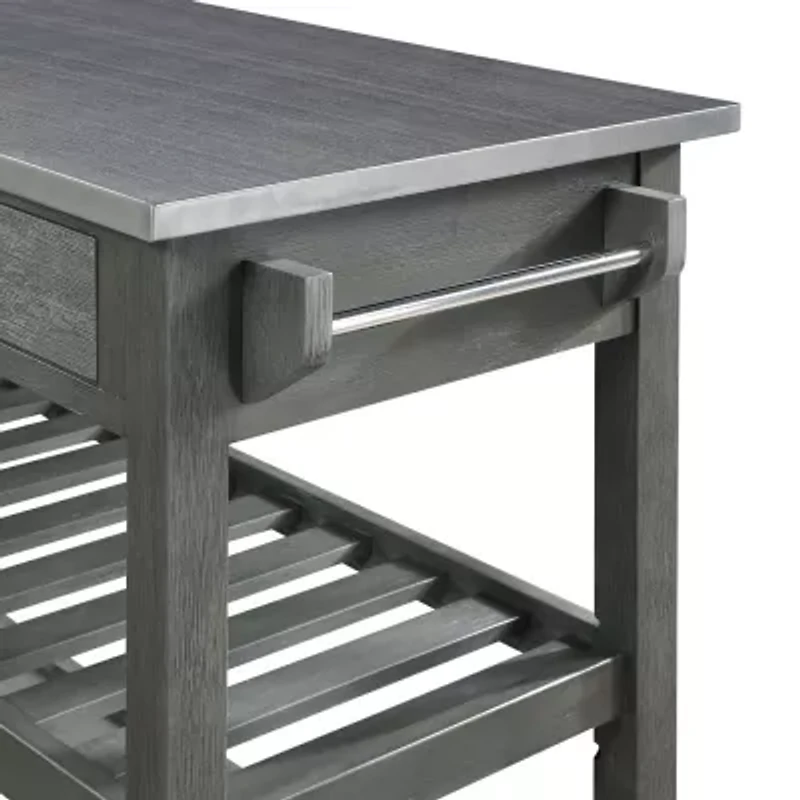 American Heritage Stainless Steel-Top Kitchen Cart with Wine Rack