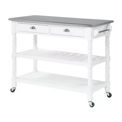 French Country Stainless Steel Counter Top Kitchen Cart with Wine Rack