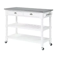 French Country Stainless Steel Counter Top Kitchen Cart with Wine Rack