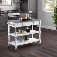 French Country Stainless Steel Counter Top Kitchen Cart with Wine Rack