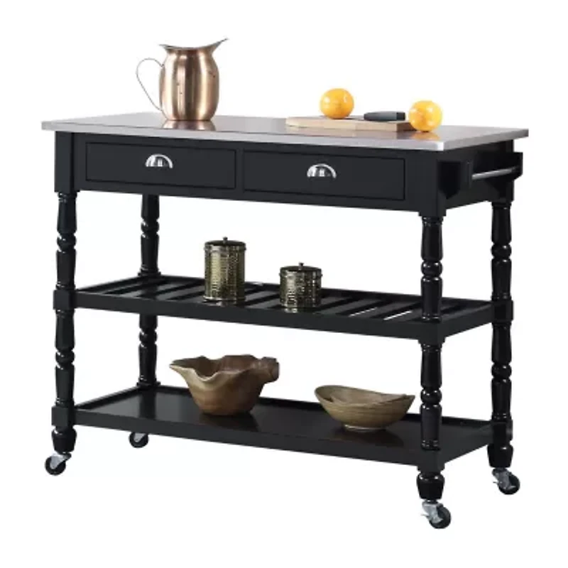 French Country Stainless Steel Counter Top Kitchen Cart with Wine Rack