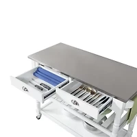 French Country Stainless Steel Counter Top Kitchen Cart with Wine Rack