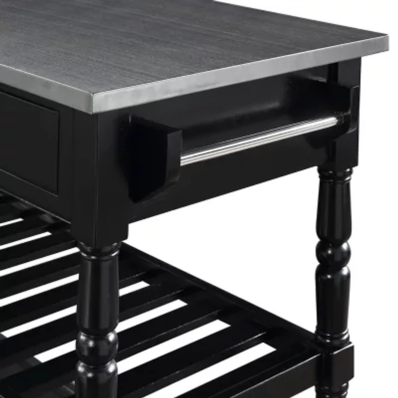French Country Stainless Steel Counter Top Kitchen Cart with Wine Rack