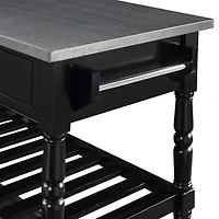 French Country Stainless Steel Counter Top Kitchen Cart with Wine Rack