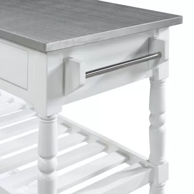 French Country Stainless Steel Counter Top Kitchen Cart with Wine Rack