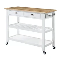 French Country Butcher Block Counter Top Kitchen Cart with Wine Rack