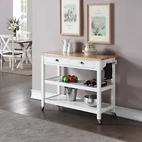 French Country Butcher Block Counter Top Kitchen Cart with Wine Rack