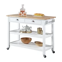 French Country Butcher Block Counter Top Kitchen Cart with Wine Rack