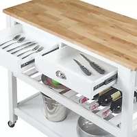 French Country Butcher Block Counter Top Kitchen Cart with Wine Rack