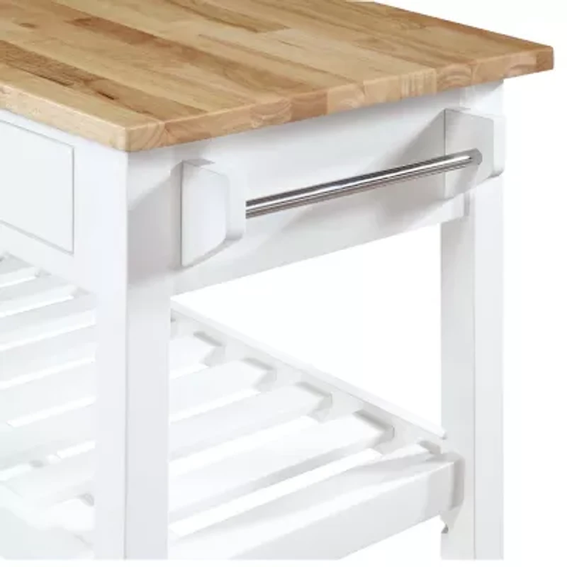 French Country Butcher Block Counter Top Kitchen Cart with Wine Rack