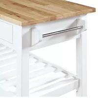 French Country Butcher Block Counter Top Kitchen Cart with Wine Rack