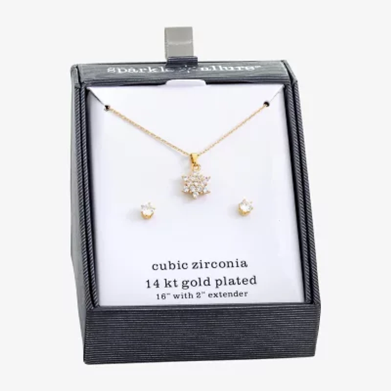 Sparkle Allure Womens Cubic Zirconia 14K Gold Over Brass Flower 2-pc. Jewelry Set