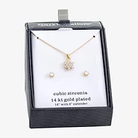Sparkle Allure Womens Cubic Zirconia 14K Gold Over Brass Flower 2-pc. Jewelry Set