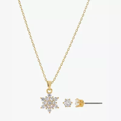 Sparkle Allure Womens Cubic Zirconia 14K Gold Over Brass Flower 2-pc. Jewelry Set