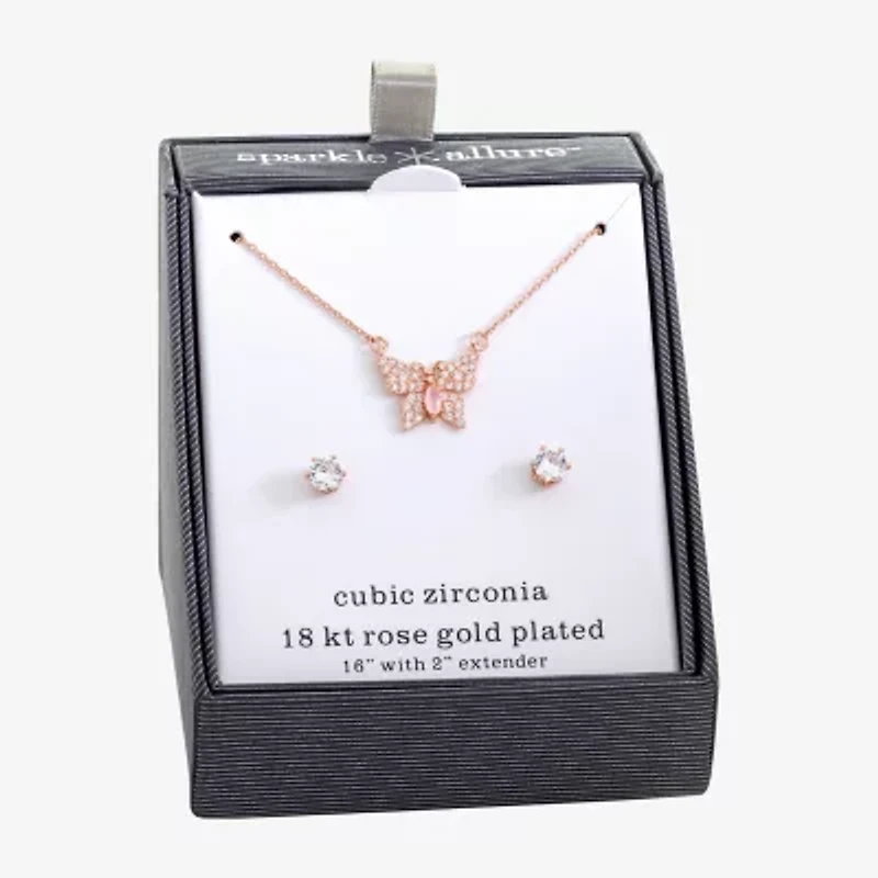 Sparkle Allure Womens Pink Cubic Zirconia 18K Rose Gold Over Brass Butterfly 2-pc. Jewelry Set