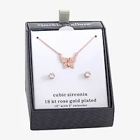 Sparkle Allure Womens Pink Cubic Zirconia 18K Rose Gold Over Brass Butterfly 2-pc. Jewelry Set